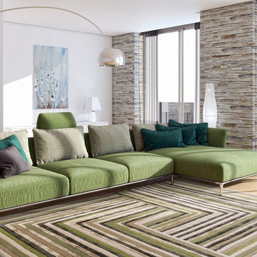 Matrix MAX82 Network Modern Geometric Hand-Woven High-Density Soft Textured Shimmer Wool & Viscose Blend Forest Green/Olive/Taupe/Charcoal/Beige Rug-Asiatic Carpets-Rug Love - The Most Loved Rug Store